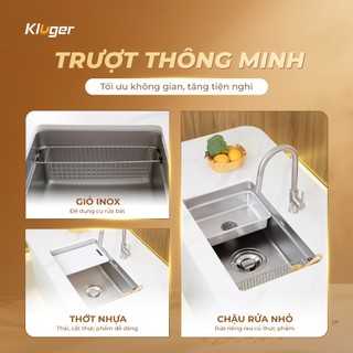Chậu rửa bát Kluger KU8844FS Plus kích thước lớn, lắp âm bàn bếp, bề mặt LINEN dễ vệ sinh