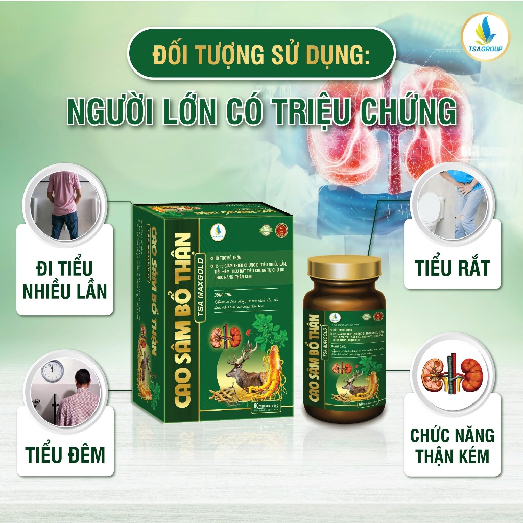 CAO SÂM BỔ THẬN TSA MAX GOLD 60 viên - Hỗ trợ bổ thận, thận âm hư, tiểu nhiều, chân tay tê mỏi, đau lưng mỏi gối