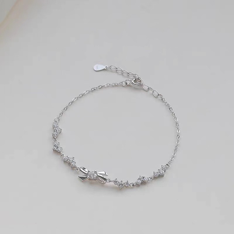 [ BẠC S925 ] Lắc tay nơ đính đá cá tính trang sức nữ cao cấp ý 925 - IMOON016