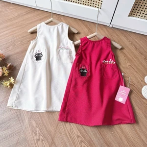 Váy Sát Nách Thêu Mèo Basic Cho Bé Gái Đi Học Đi Chơi Siêu Xinh ( Chất Linen)