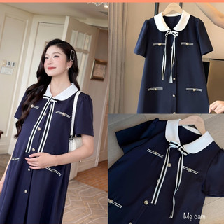 Váy bầu, đầm bầu công sở thiết kế dáng xuông phối kẻ sọc, form xuông dễ mặc, siêu mát nhẹ tênh