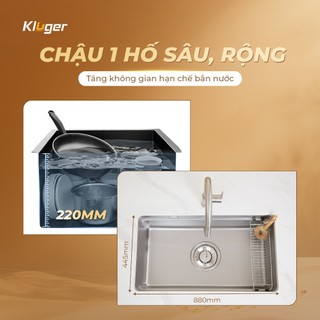 Chậu rửa bát Kluger KU8844FS Plus kích thước lớn, lắp âm bàn bếp, bề mặt LINEN dễ vệ sinh