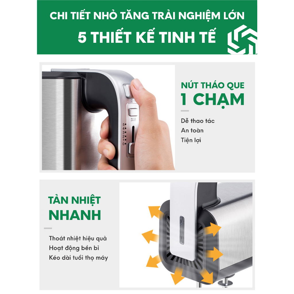Máy Đánh Trứng, Máy Trộn Cầm Tay GREENMIX 5 Tốc Độ Công Suất 600W | BigBuy360 - bigbuy360.vn