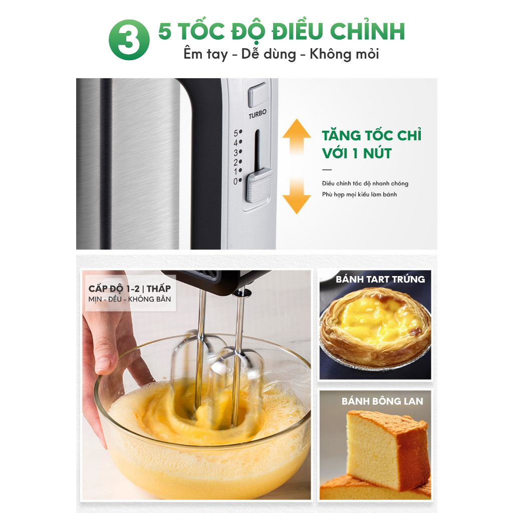 Máy Đánh Trứng, Máy Trộn Cầm Tay GREENMIX 5 Tốc Độ Công Suất 600W | BigBuy360 - bigbuy360.vn
