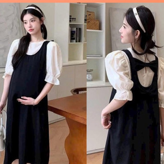 Đầm bầu công sở thiết kế giả yếm trẻ trung sang chảnh,dáng dai