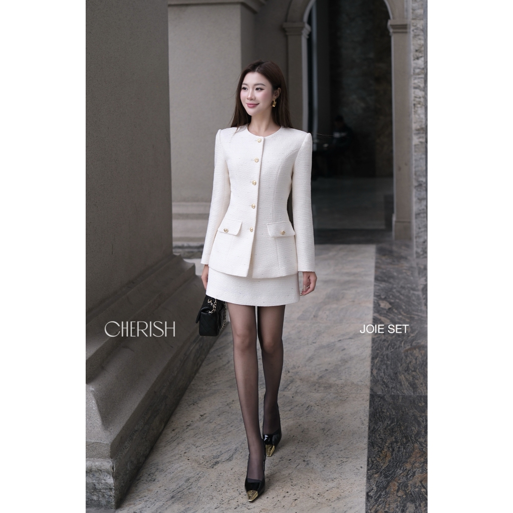 CHERISH – Set Vest JOIE Tweed Dáng Ôm Tôn Eo Kèm Chân Váy Ngắn Thanh Lịch Công Sở, Dự Tiệc
