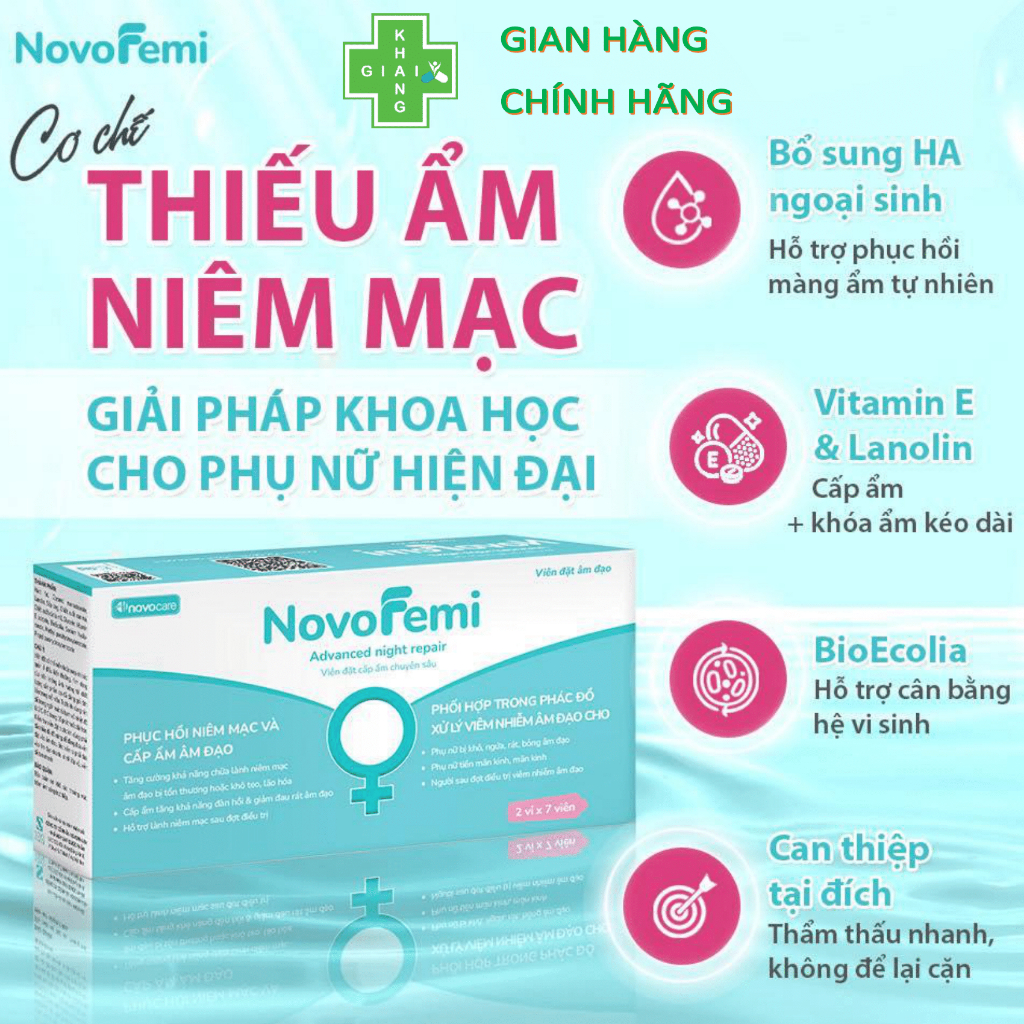 [CHE TÊN SP] Viên đặt giúp phục hồi và cấp ẩm chuyên sâu NovoFemi xanh (Hộp 14v). *Khách đặt 7v thì không có hộp