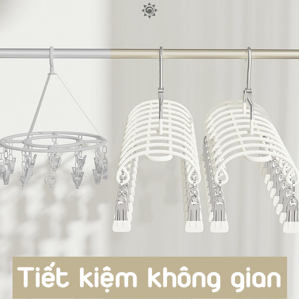 Móc Treo Quần Áo Phơi Tất Vớ Đồ Lót Khăn Sữa Trẻ Loại Mới 20 Kẹp Thép Không Gỉ Có Đầu Bọc Silicon Chống Tuột