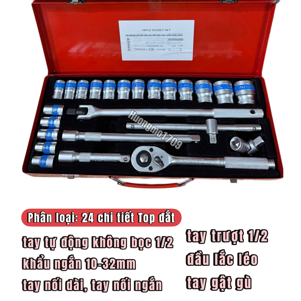 Bộ khẩu TOP 24 chi tiết 8-32, 10-32mm 1/2