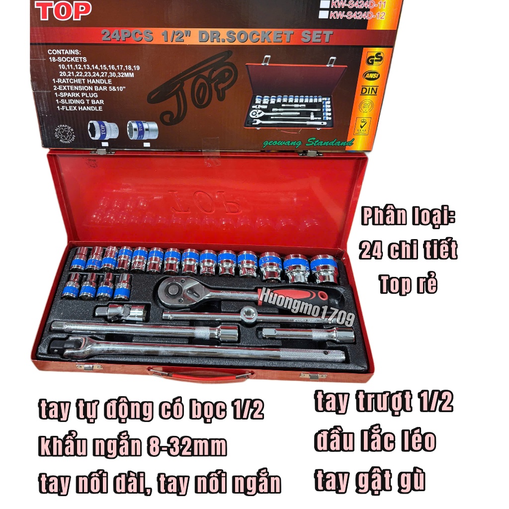 Bộ khẩu TOP 24 chi tiết 8-32, 10-32mm 1/2
