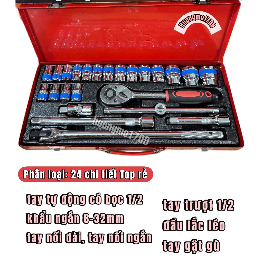Bộ khẩu TOP 24 chi tiết 8-32, 10-32mm 1/2