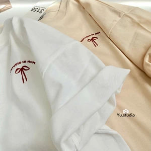 Áo thun YUSTUDIO3158, áo phông nam nữ chất cotton khô 3158 form rộng tay lỡ mẫu Nơ Yustudio In HCM