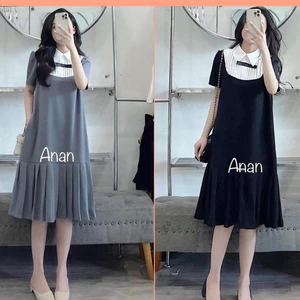 Váy bầu công sở ANAN xếp ly cổ, đuôi cá cũng xếp ly