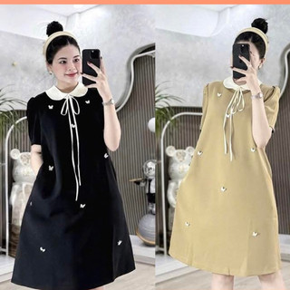 Váy bầu, đầm bầu công sở phối cổ sen cài trang trí sang chảnh (TẶNG KÈM TAG)