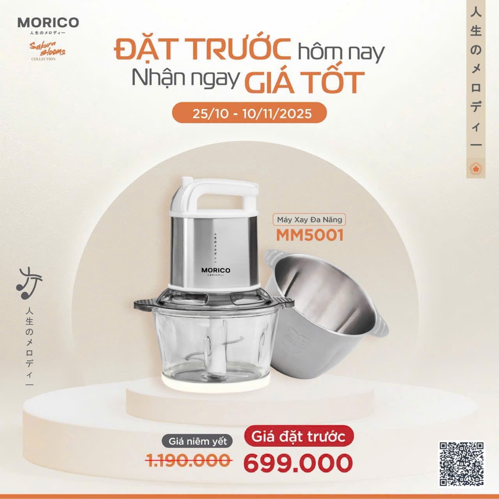MÁY XAY THỊT MORICO MM5001 công suất 500W có 2 cối Thủy Tinh và Inox ...