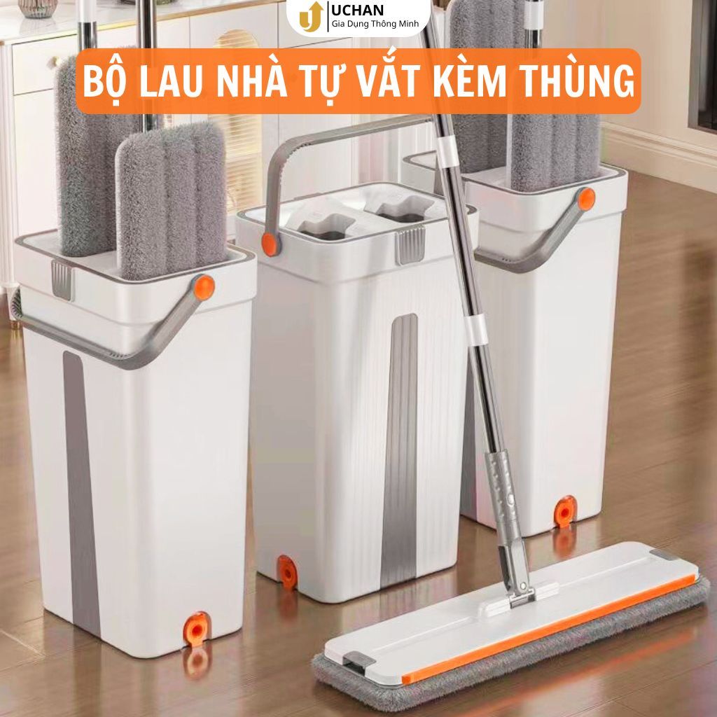 Bộ lau nhà tự vắt kèm thùng 2 ngăn tách nước bẩn Uchan, Chổi lau sàn...
