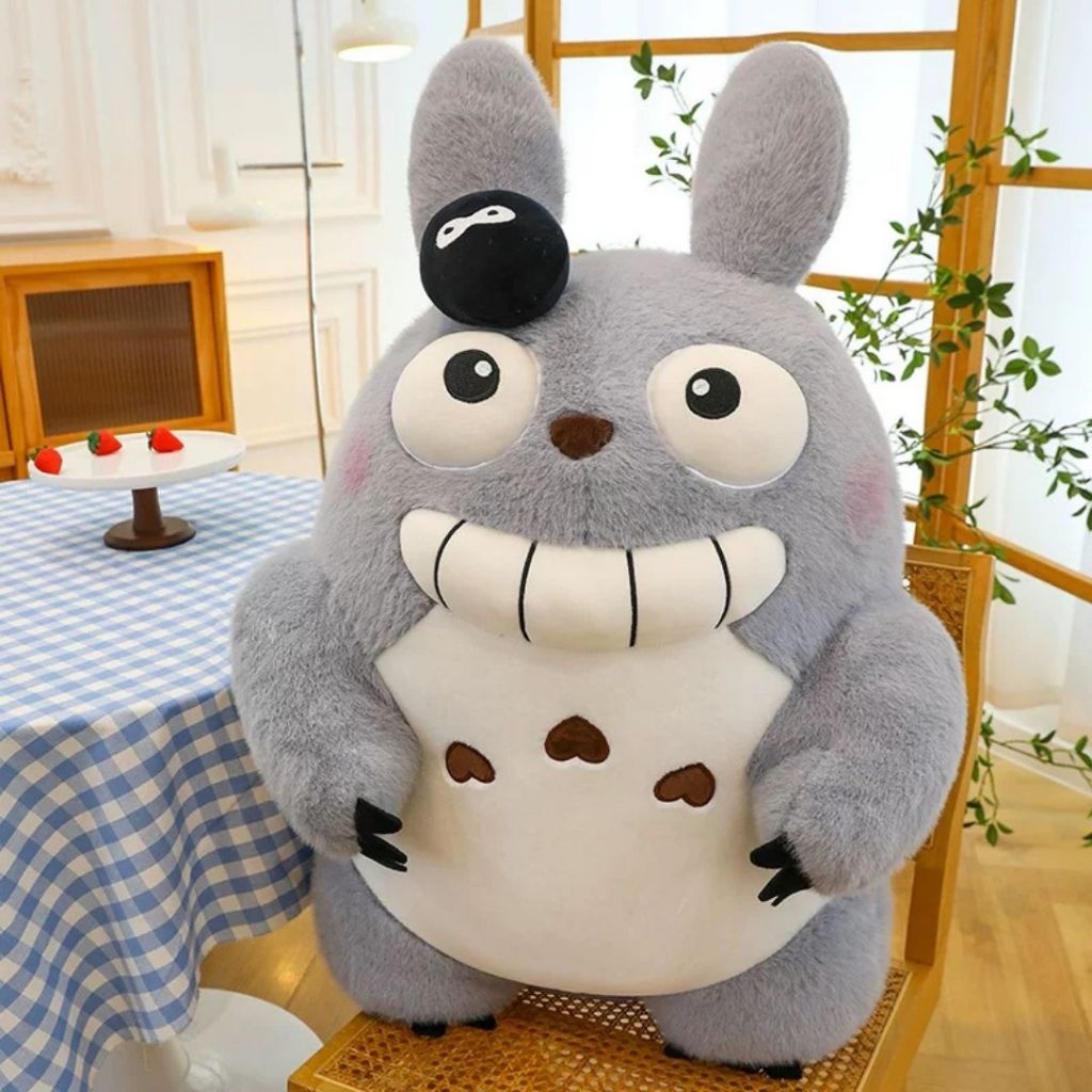 Gấu Bông Totoro Cười Răng To Đội Bồ Hóng Siêu Cute,Thú Nhồi Bông Totoro Biểu Cảm Cười Làm Quà Tặng Cho Bé