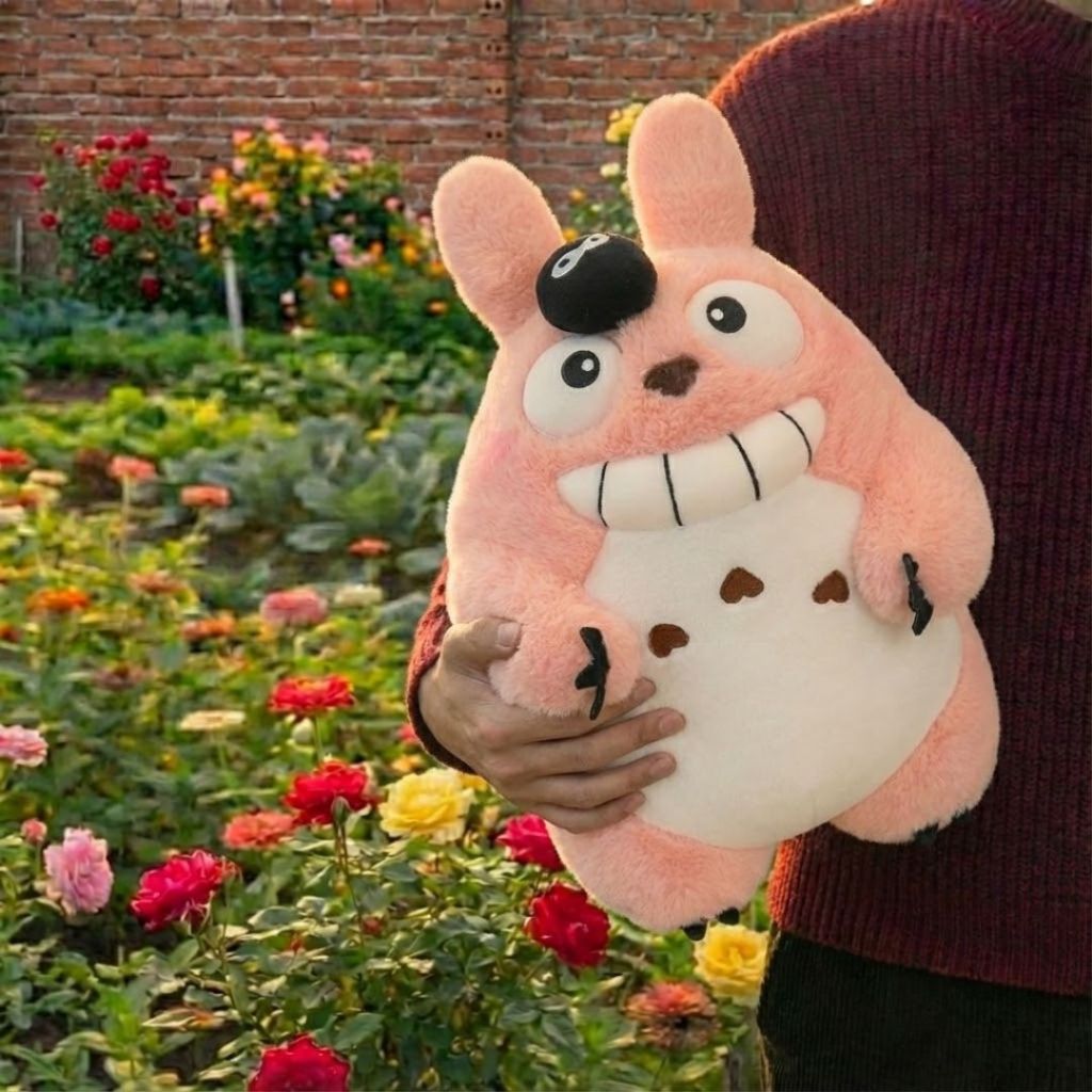 Gấu Bông Totoro Cười Răng To Đội Bồ Hóng Siêu Cute,Thú Nhồi Bông Totoro Biểu Cảm Cười Làm Quà Tặng Cho Bé