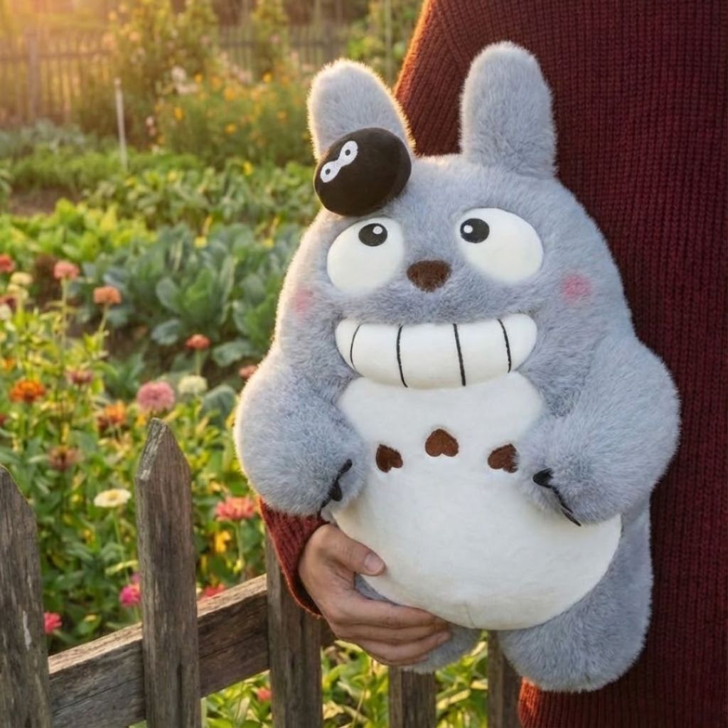 Gấu Bông Totoro Cười Răng To Đội Bồ Hóng Siêu Cute,Thú Nhồi Bông Totoro Biểu Cảm Cười Làm Quà Tặng Cho Bé