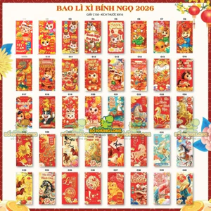 Combo 10 Cái Bao Lì Xì Truyền Thống 2026 BỐ KHỦNG LONG Hơn 110 Nhiều Mẫu Hottrend Bính Ngọ Cán C150 Kèm Bao Kiếng Dô Sẵn