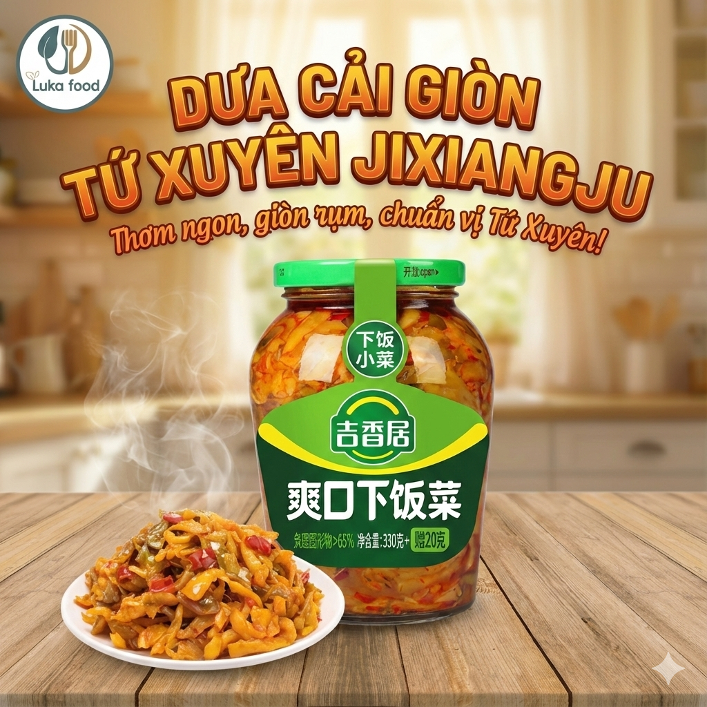 Dưa Cải Chua Giòn Tứ Xuyên JingXangJu 330g - Đặc Sản Nội Địa Trung, Chuẩn Vị Cay Nhẹ Ăn Liền, Ăn Kèm Mì/Cơm Luka Food