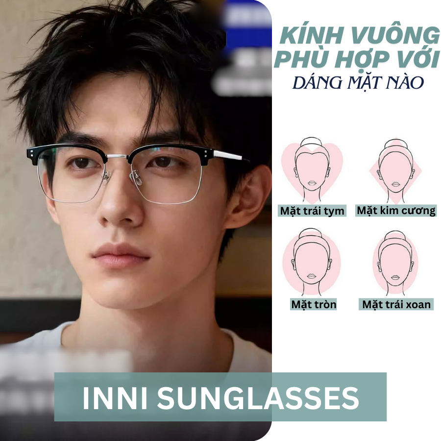 Kính Cận Thời Trang INNI Gọng Nửa Viền Nam, Form Lớn Phong Cách Cá Tính, Chống Ánh Sáng Xanh 8038