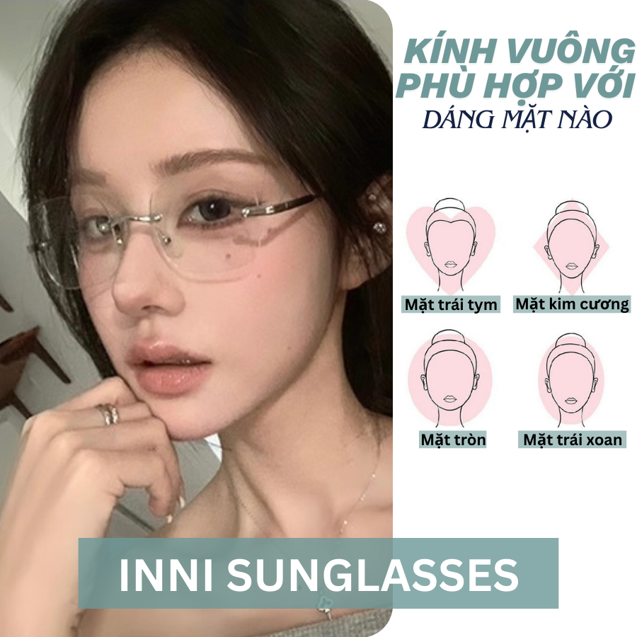 Kính Cận Thời Trang INNI Không Viền, Gọng Titan Nguyên Chất Siêu Nhẹ, Chống Ánh Sáng Xanh 8032