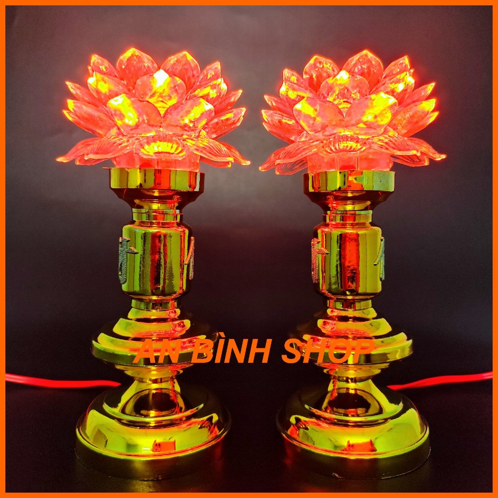 ( Hàng loại 1 ) 1 Bộ 2 đèn thờ, đèn hoa sen bàn thờ phật, đèn thờ cúng, đèn điện bàn thờ
