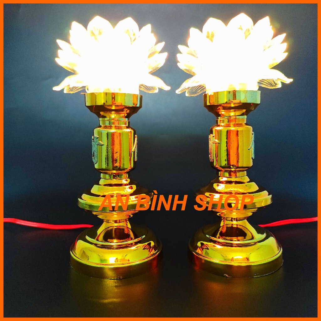 ( Hàng loại 1 ) 1 Bộ 2 đèn thờ, đèn hoa sen bàn thờ phật, đèn thờ cúng, đèn điện bàn thờ