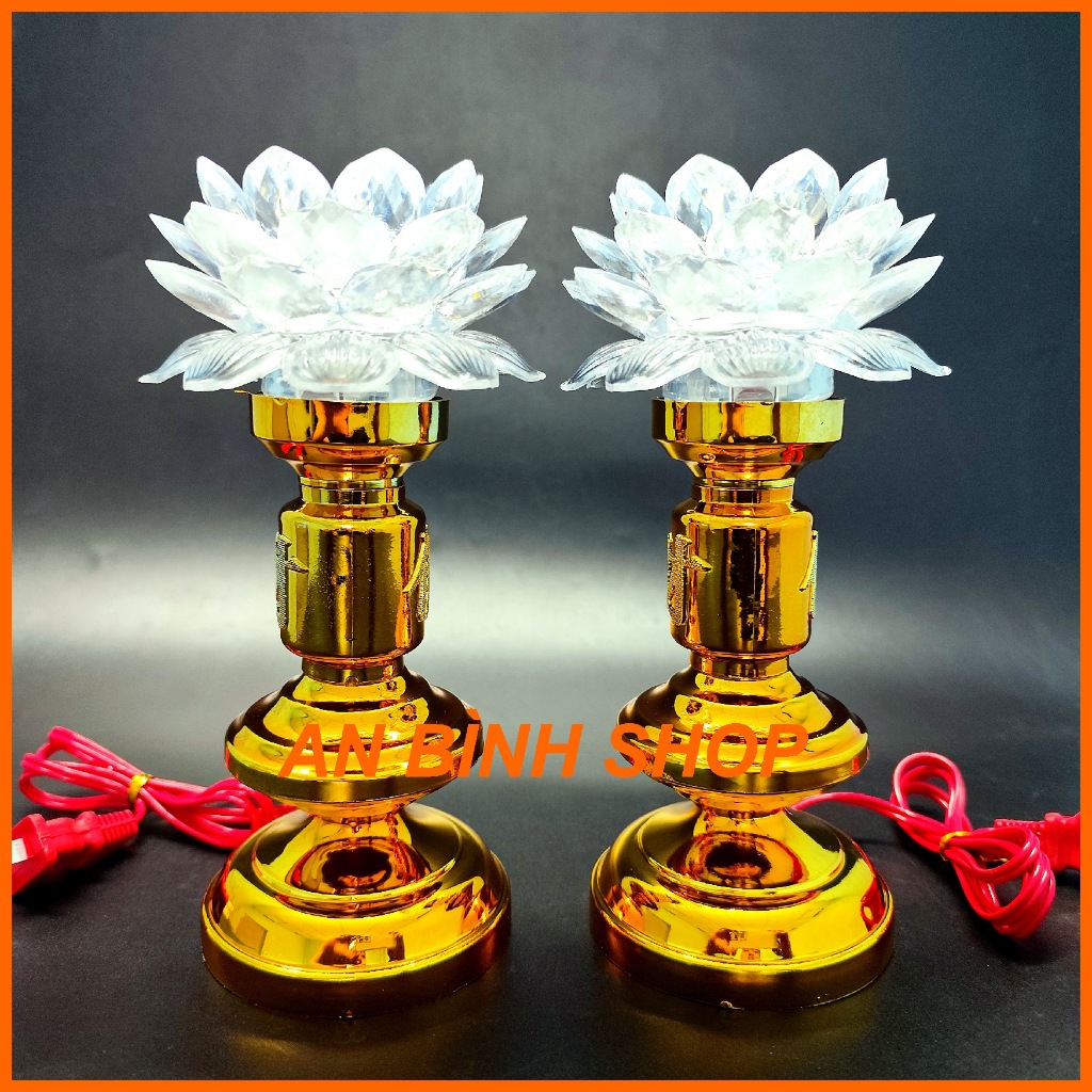 ( Hàng loại 1 ) 1 Bộ 2 đèn thờ, đèn hoa sen bàn thờ phật, đèn thờ cúng, đèn điện bàn thờ