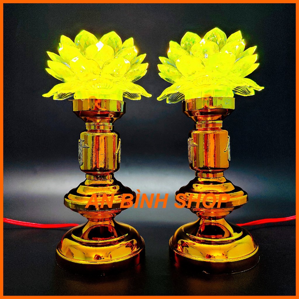 ( Hàng loại 1 ) 1 Bộ 2 đèn thờ, đèn hoa sen bàn thờ phật, đèn thờ cúng, đèn điện bàn thờ