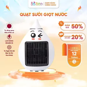 Quạt Sưởi Giọt Nước 1500W IQKAO Sticker Dễ Thương, Sưởi Ấm 2 Chế Độ, Tự Ngắt An Toàn, Ít Tiếng Ồn, Tiết Kiệm Điện