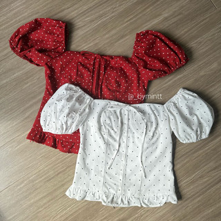 Mimi Top | Áo linen chấm bi tay bồng phối bèo | BYMINTT