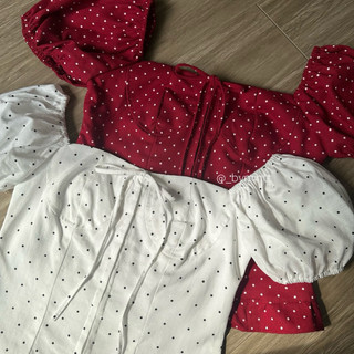 Mimi Top | Áo linen chấm bi tay bồng phối bèo | BYMINTT