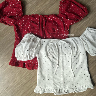 Mimi Top | Áo linen chấm bi tay bồng phối bèo | BYMINTT
