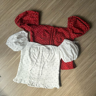 Mimi Top | Áo linen chấm bi tay bồng phối bèo | BYMINTT