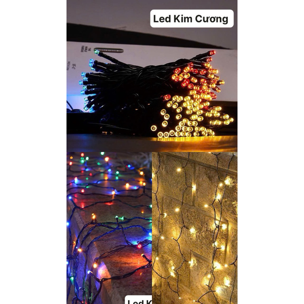 Đèn LED Kim Cương 12m 100bóng Năng Lượng Mặt Trời – Ánh Vàng/Led Nhiều Màu – Chống Nước