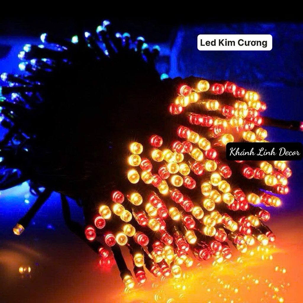 Đèn LED Kim Cương 12m 100bóng Năng Lượng Mặt Trời – Ánh Vàng/Led Nhiều Màu – Chống Nước