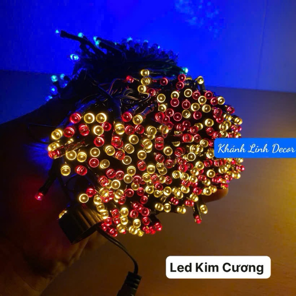 Đèn LED Kim Cương 12m 100bóng Năng Lượng Mặt Trời – Ánh Vàng/Led Nhiều Màu – Chống Nước