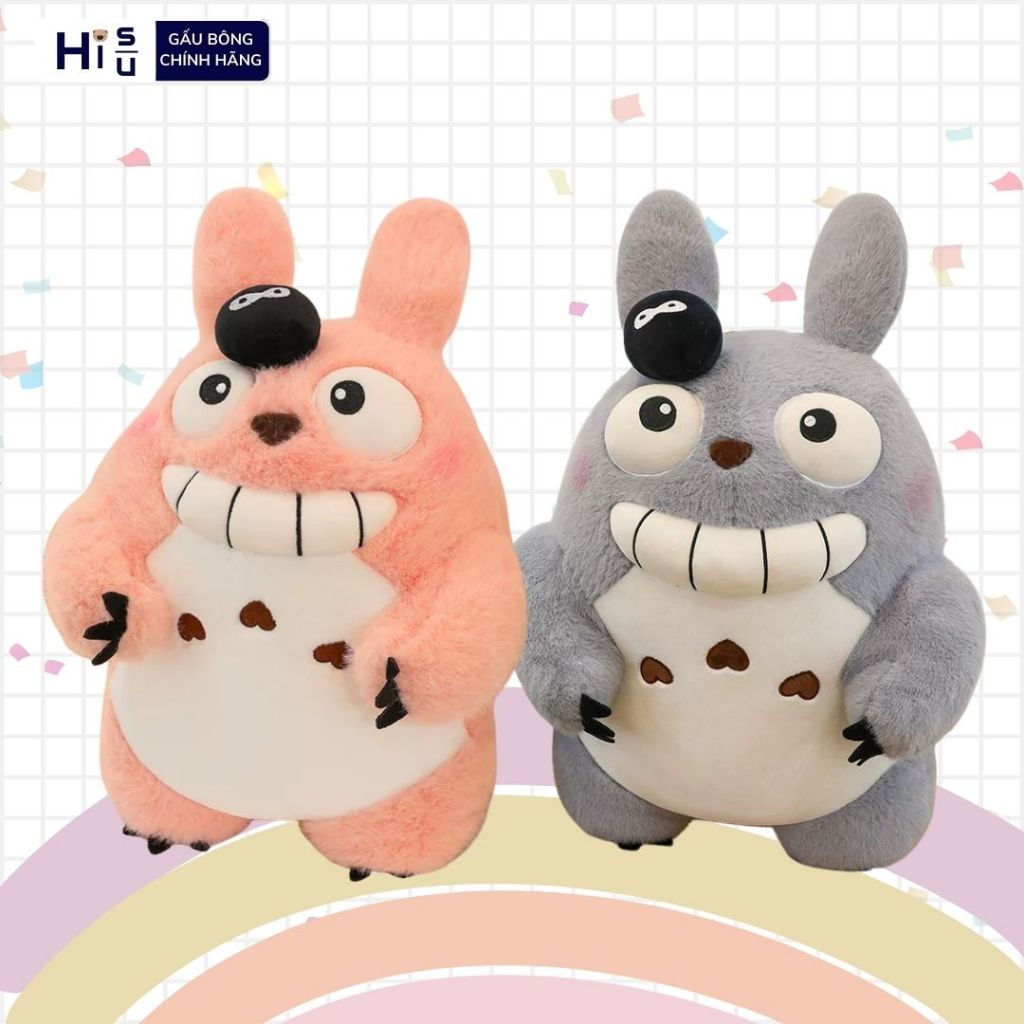 Gấu Bông Totoro Cười Răng To Đội Bồ Hóng Siêu Cute,Thú Nhồi Bông Totoro Biểu Cảm Cười Làm Quà Tặng Cho Bé