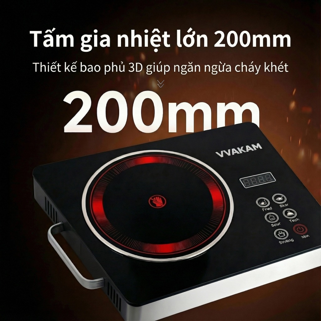 VVAKAM Bếp điện từ mini hồng ngoại Đa Năng Công suất cao 3500W đơn cảm ứng Cảm ứng có đèn LED mặt kính cường lực