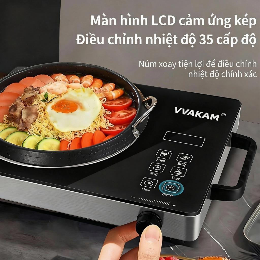 VVAKAM Bếp điện từ mini hồng ngoại Đa Năng Công suất cao 3500W đơn cảm ứng Cảm ứng có đèn LED mặt kính cường lực