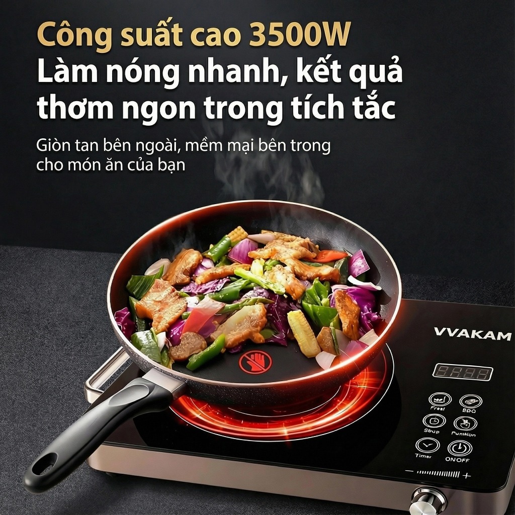 VVAKAM Bếp điện từ mini hồng ngoại Đa Năng Công suất cao 3500W đơn cảm ứng Cảm ứng có đèn LED mặt kính cường lực