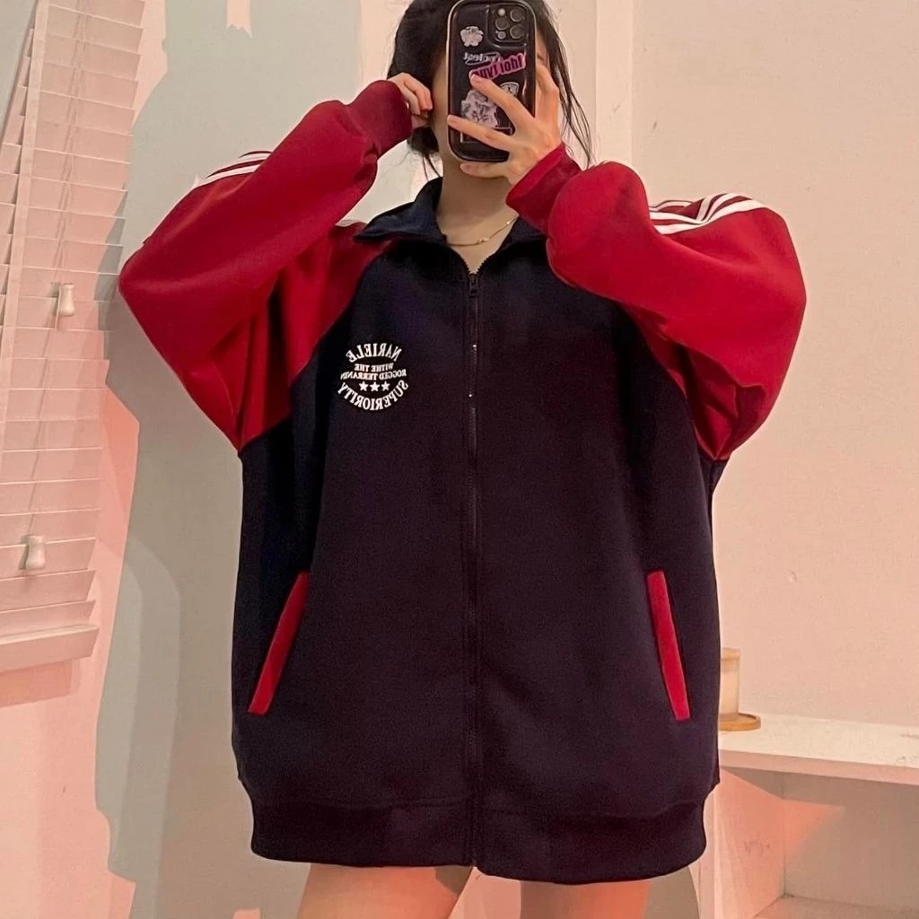 Áo khoác Nỉ Cổ Cao Logo 3 Sao Phối Màu Cực Đẹp From Rộng Boxy Chất Nỉ Bông Dày Dặn Unisex Nam Nữ 2026