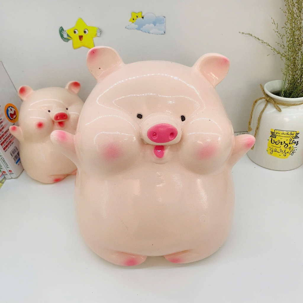 Heo đất tiết kiệm Heo má Bánh Bao hello cute size to lỗ tròn-ống tiết kiệm,lợn đất,quà tặng-HĐ73