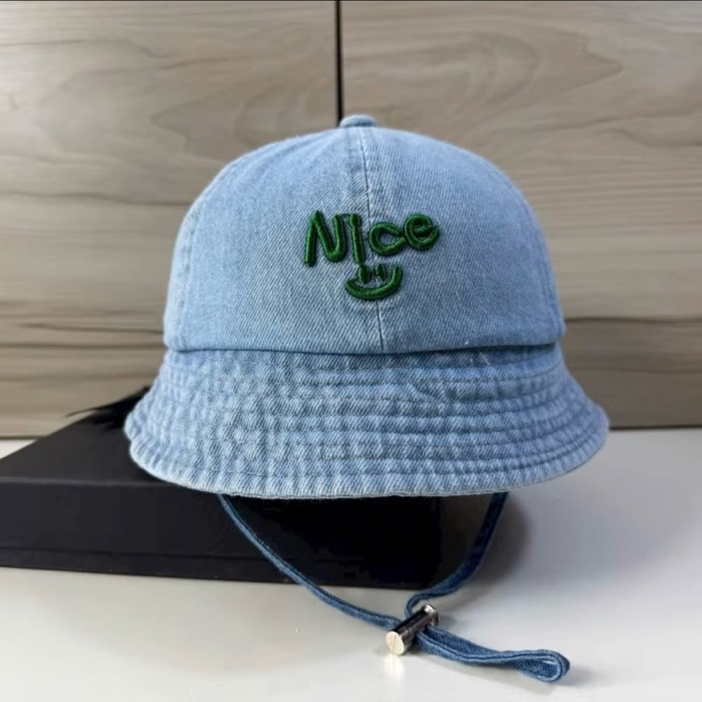 Mũ bucket jean cao cấp cho bé 4-9 tuổi - Nón vành tròn rin thêu mặt cười nhỏ siêu đẹp cho bé trai gái