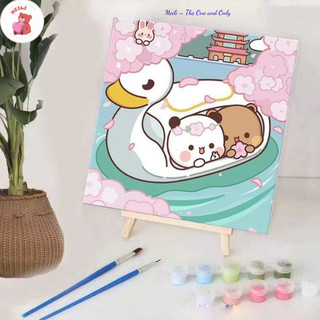 ( TẶNG SET 10 KHẨU TRANG) Tranh Số Hoá  Hoạt Hình Tranh Tô Màu 20x20cm dễ thương đầy đủ cọ, màu, căng khung sẵn MEILI ST