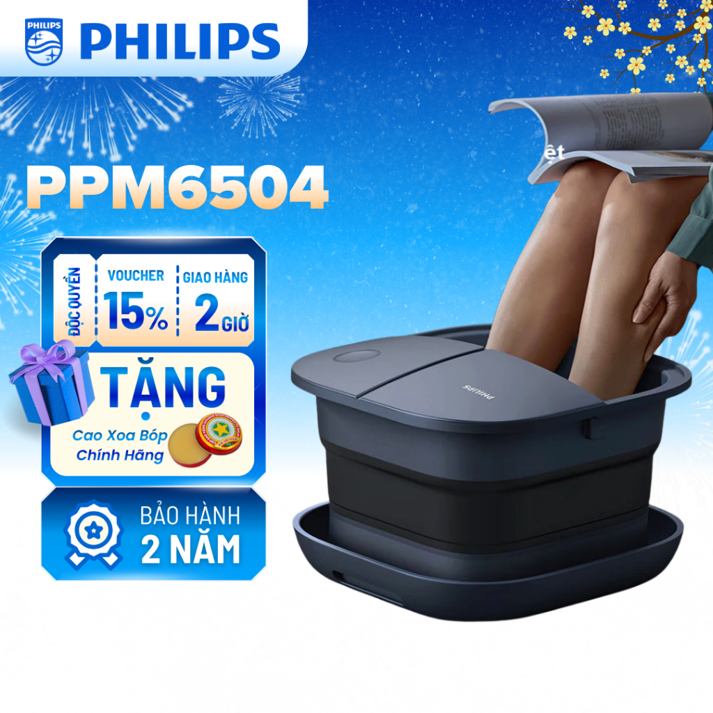 [ MỚI VỀ] Bồn Ngâm Chân Massage Philips PPM6504 - Massage Con Lăn - Ngâm Chân Nước Nóng