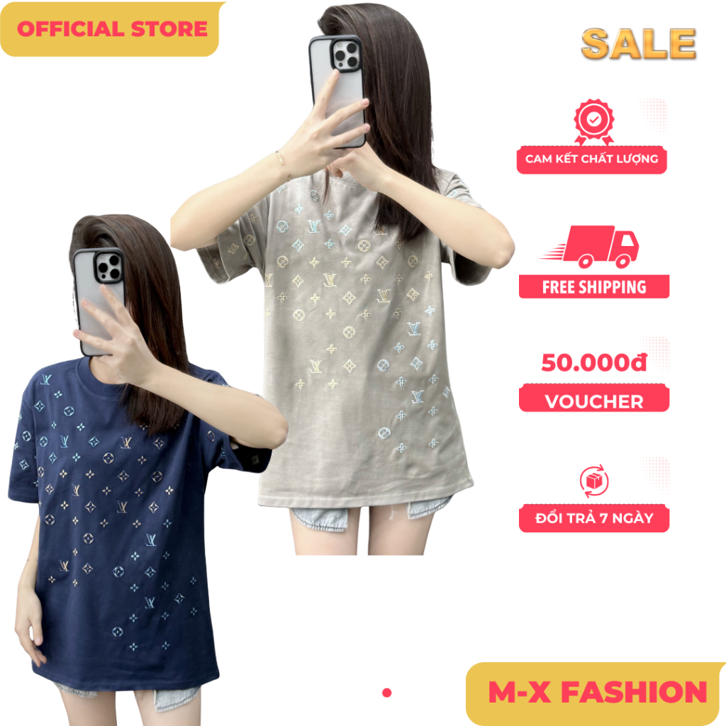 ÁO thun nam QC cổ tròn họa tiết thêu tay ngắn phong cách trẻ trung chuẩn from