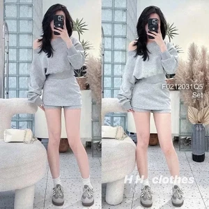 Sét Váy Nỉ Trễ Vai Sexy Phối Kèm Chân Váy Xếp Ly Mẫu Mới Sang Chảnh Hottrend 2026 Cho Phái Đẹp